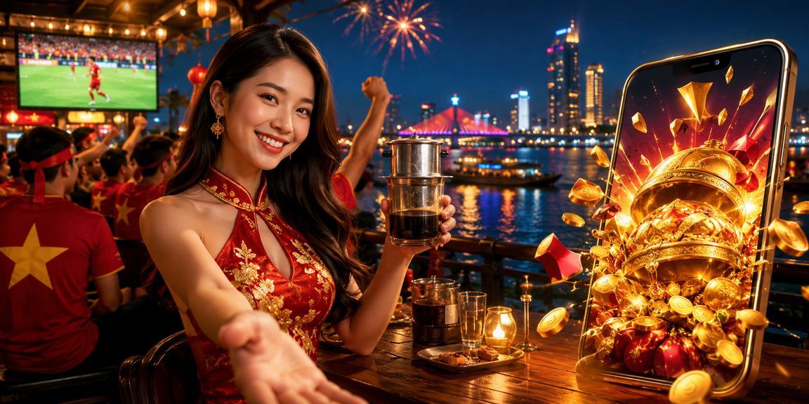 Người dùng trải nghiệm ứng dụng casino trên điện thoại tại quán cà phê Đà Nẵng